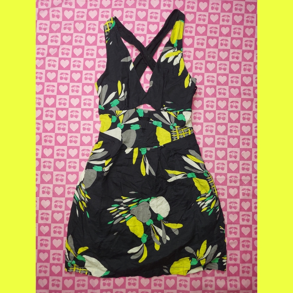 French connection dress black and neon green dress